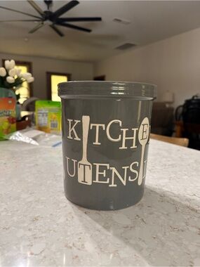 Boston Warehouse Gray Ceramic Kitchen Utensil Crock